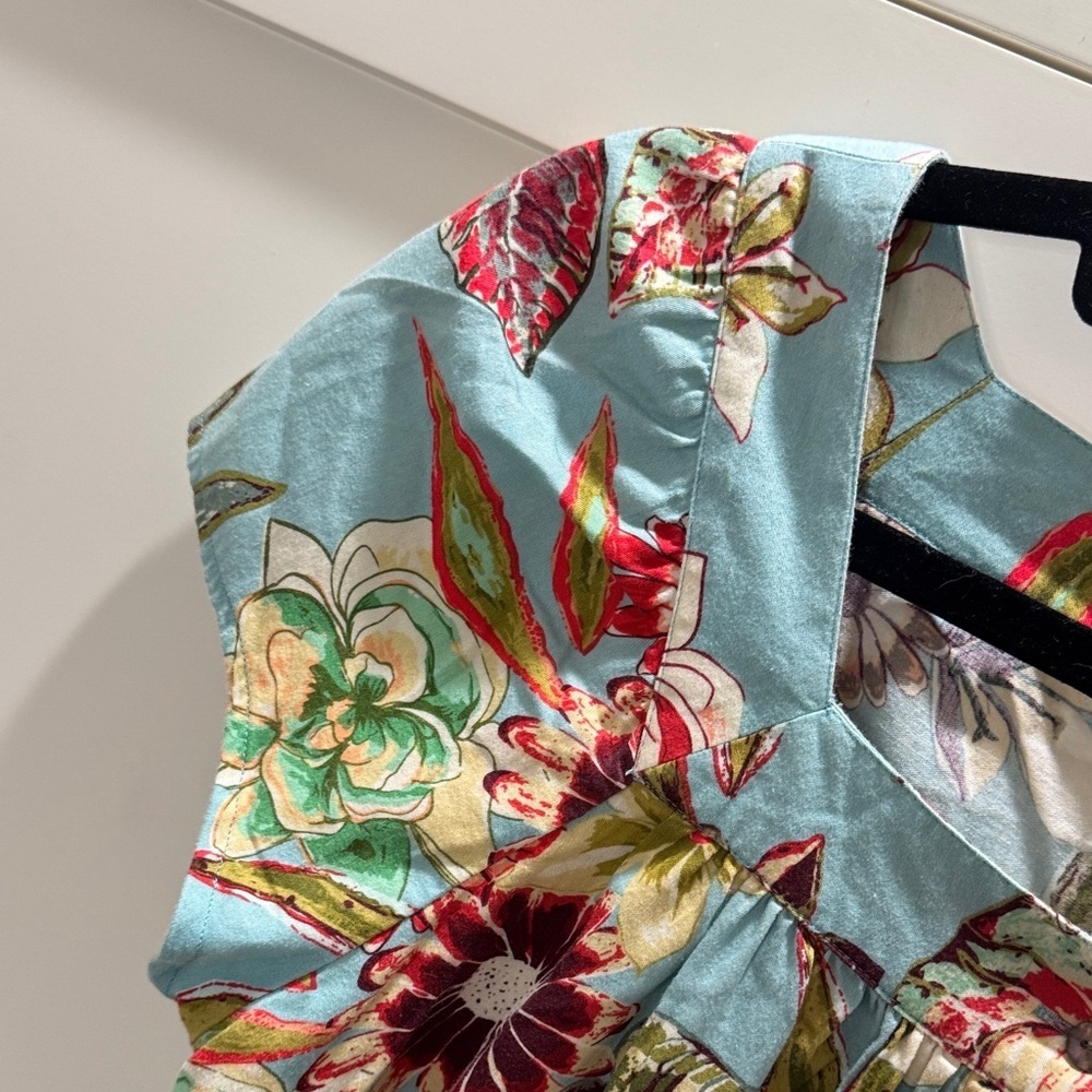 Van Heusen Floral Women's Top - Blue Red Large 💯 Cotton - Picture 3 of 9